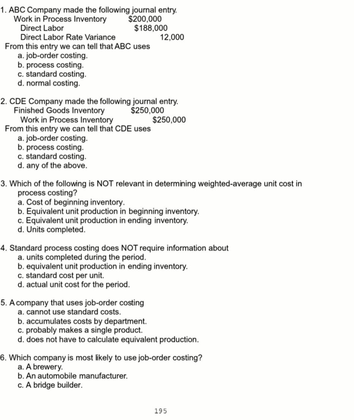 Process Costing: Multiple Choice Questions and Answers (ACC 101) - Studocu