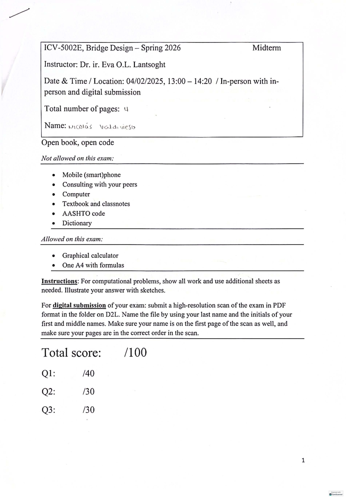 Bridge Design Spring 2026 Midterm Exam Notes - Studocu