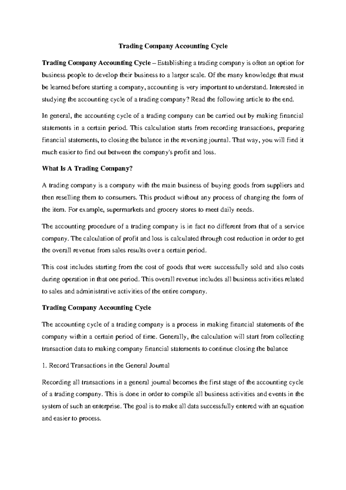 Trading Company Accounting Cycle: A Comprehensive Overview - Studocu