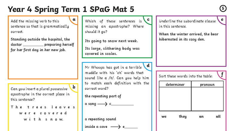 Year 4 SPaG Spring Term 1 Mat 5 Practice & Answers - Studocu