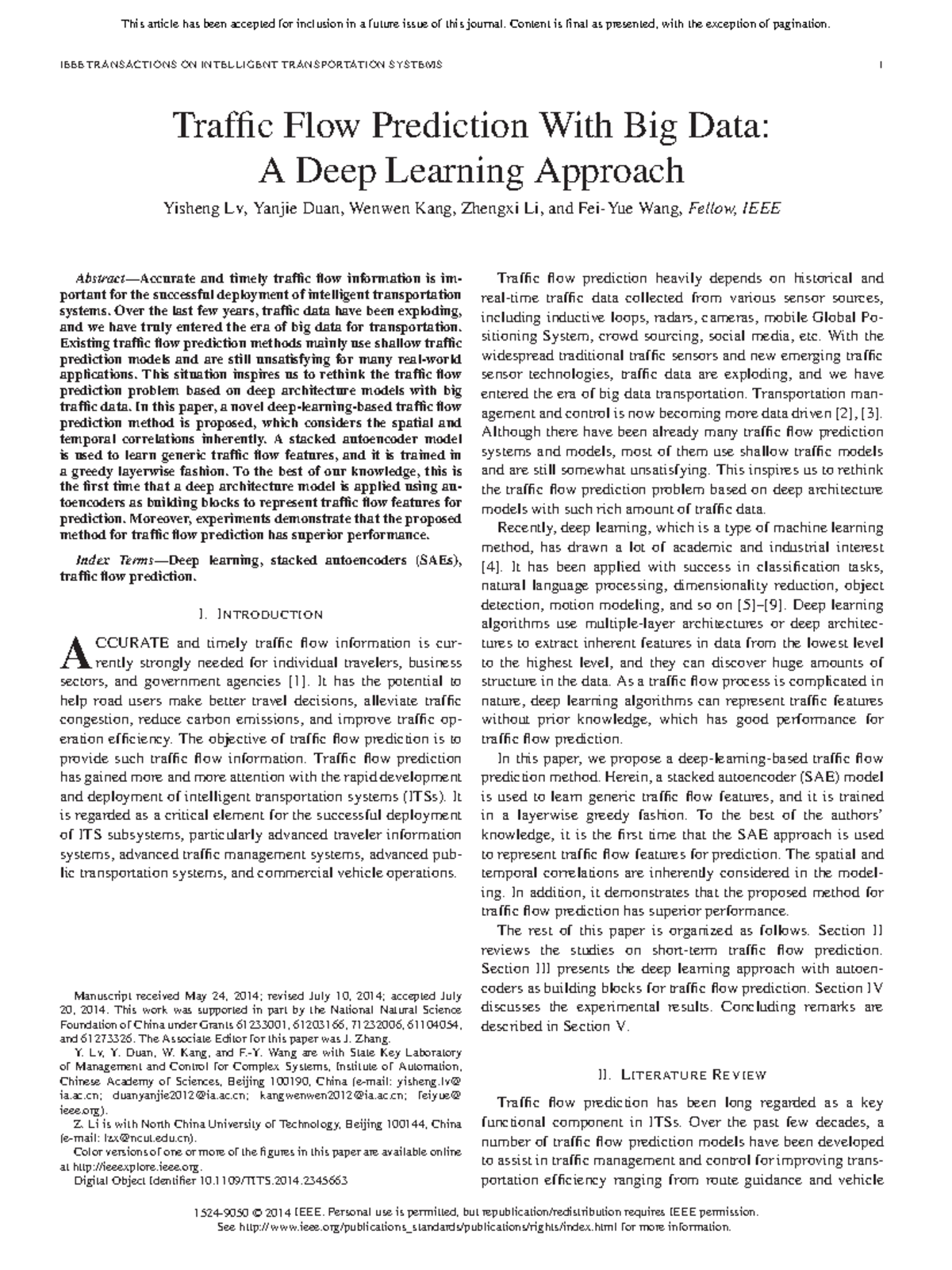 11. Traffic Flow Prediction With Big Data - A Deep Learning Approach ...