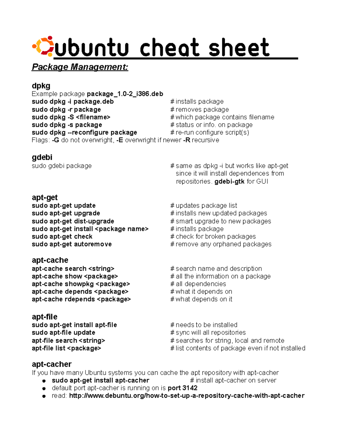Ubuntu Cheat Sheet: Package Management & Recovery Techniques - Studocu