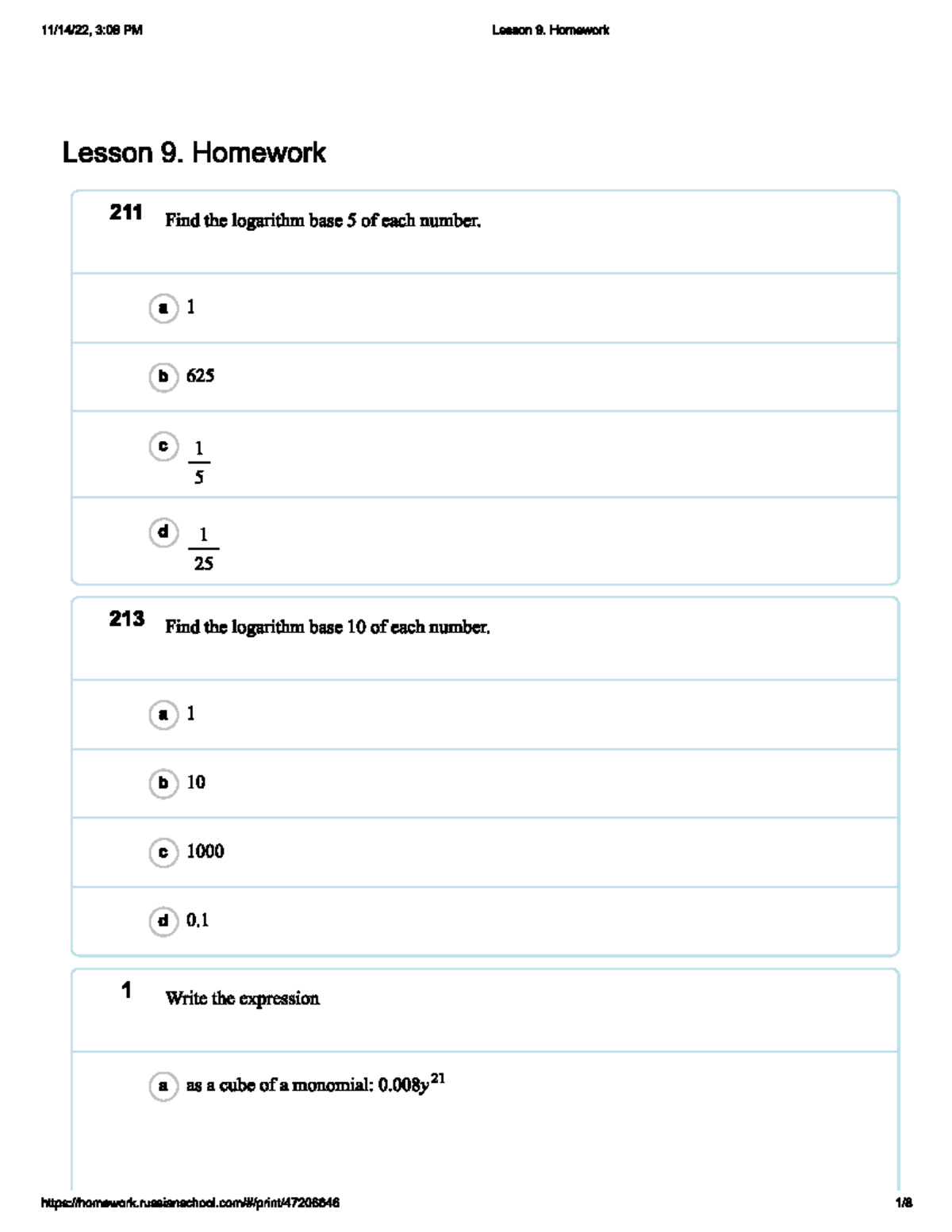 HW9: Lesson 9 Homework - Logarithms & Functions Analysis - Studocu