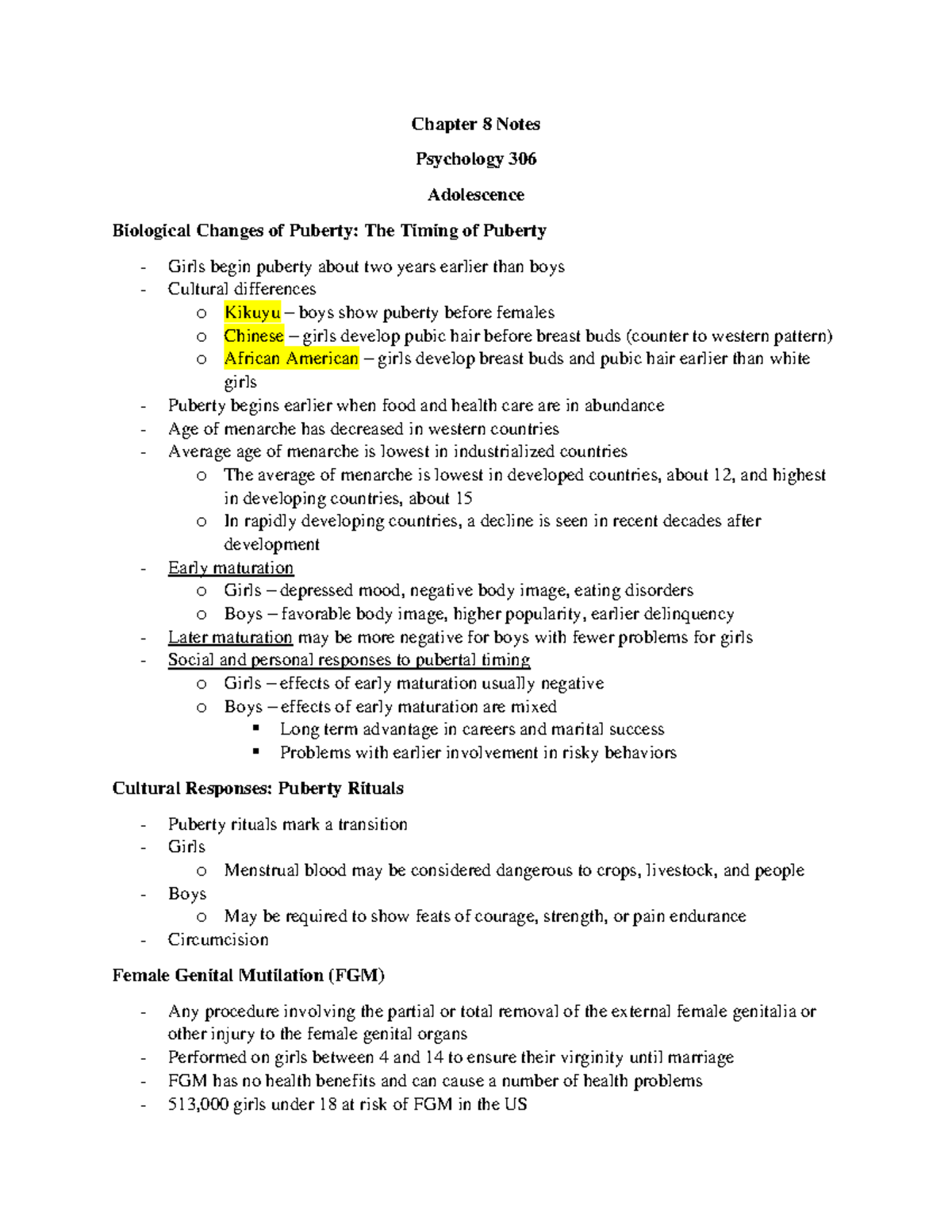 Chapter 8 Lecture Notes on Adolescence - PSYC 306 Insights - Studocu