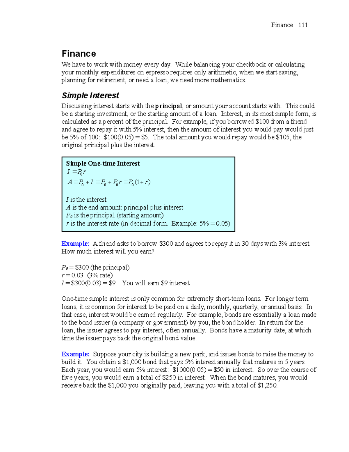 Finance 111 - Homework Help on Simple and Compound Interest Concepts ...