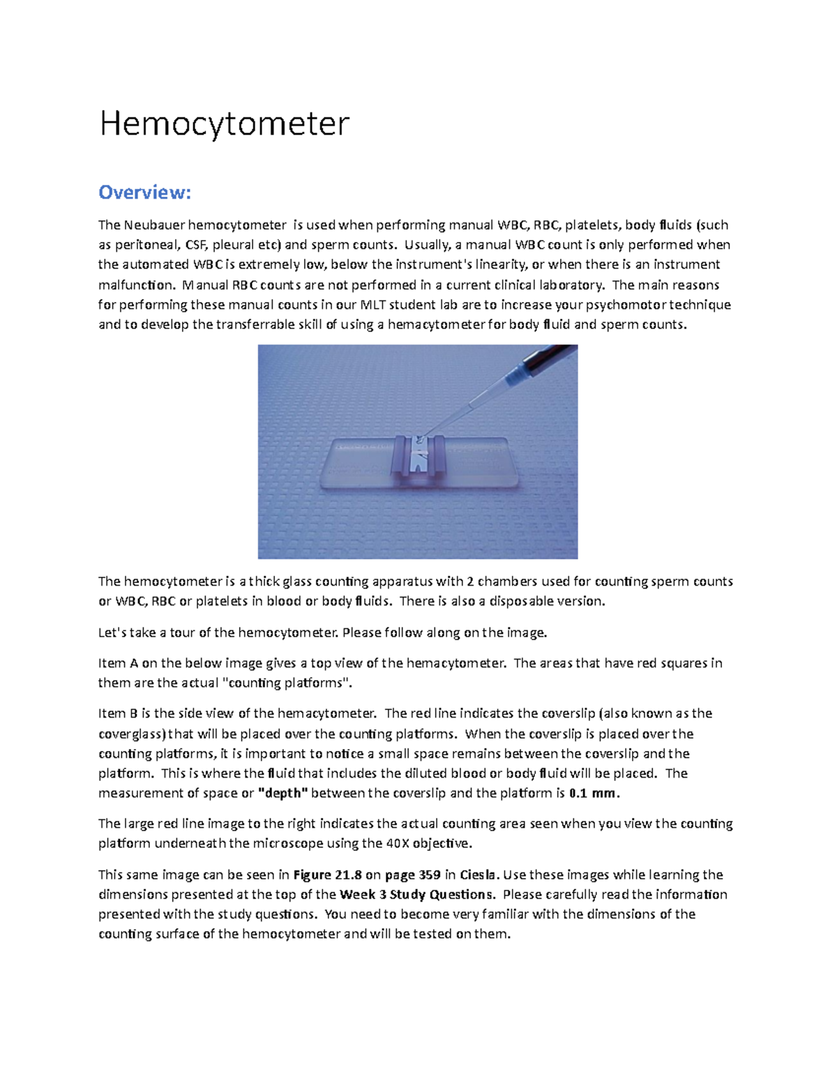 Manual Hemocytometer Counting Techniques - Week 3 Study Guide (MLT ...
