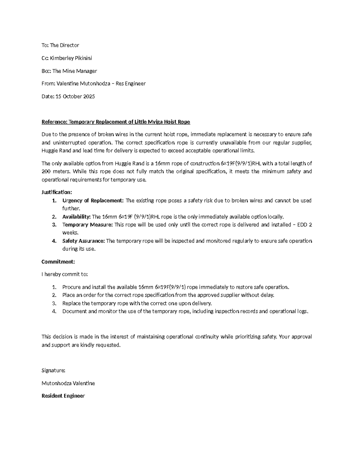 Little Mviga Hoist Rope Replacement Justification Report - Studocu