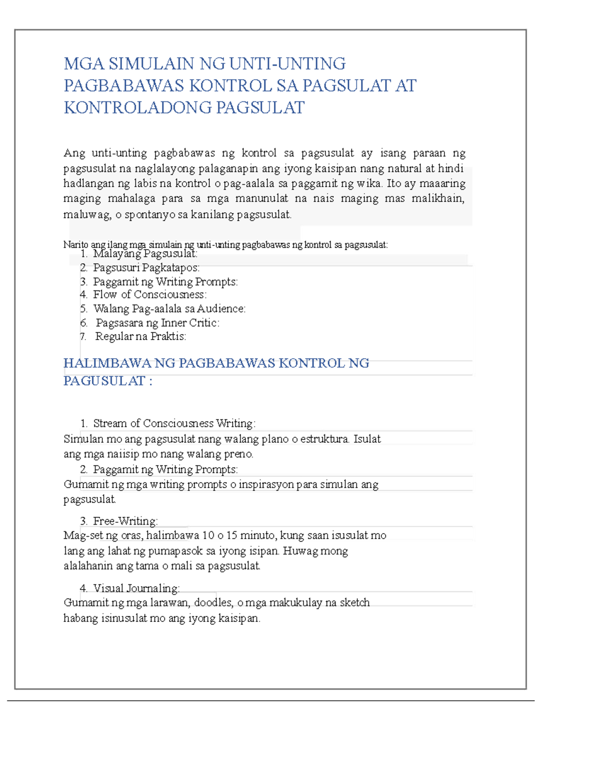 MGA SIMULAIN NG PAGBABAWAS AT KONTROL SA PAGSULAT: MGA TIPS AT ...