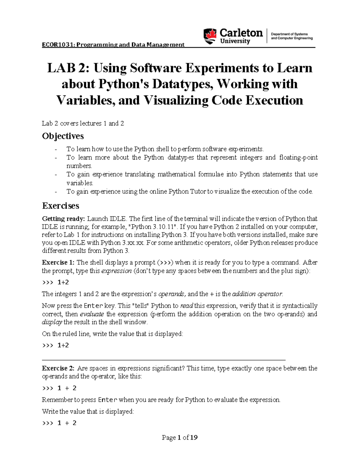 ECOR1031: Lab 2 - Exploring Python Datatypes and Code Visualization ...