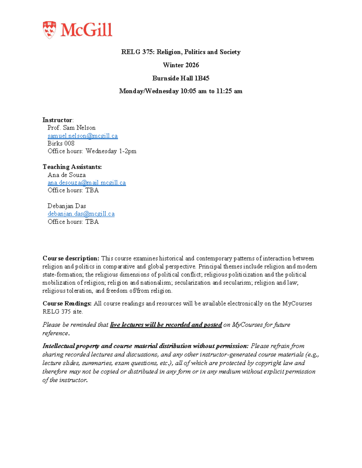 RELG 375: Religion, Politics & Society Winter 2026 Syllabus - Studocu