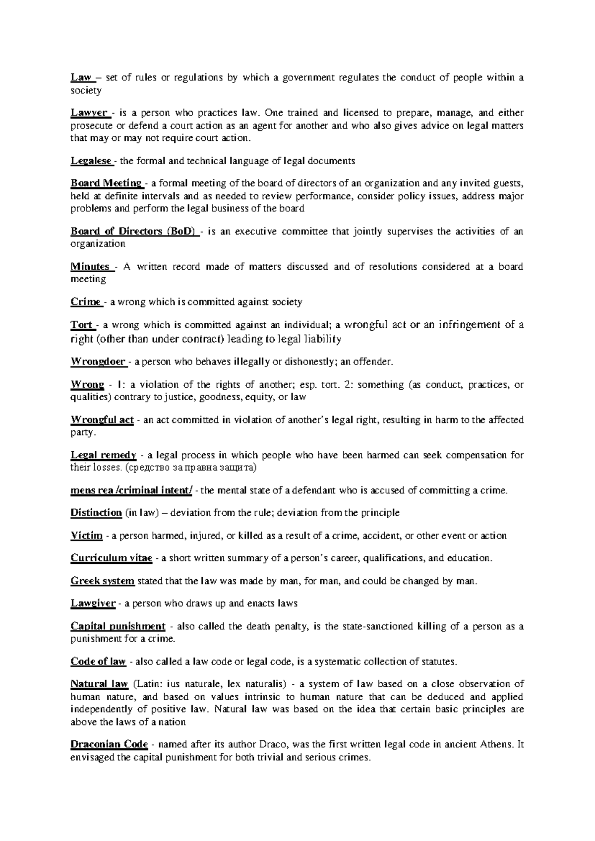 Common Legal Terms 1 - LAW 101 Study Guide - Studocu