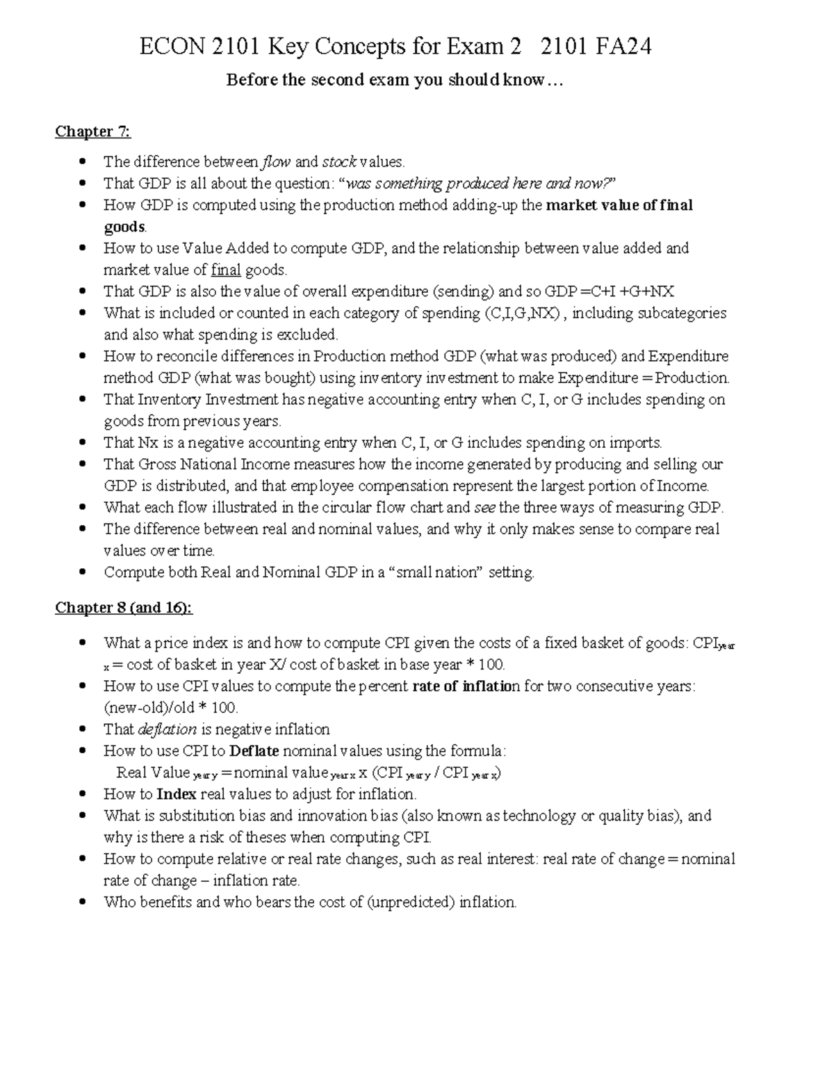 ECON 2101 Key Concepts for Exam 2 - Fall 2024 Review Guide - Studocu