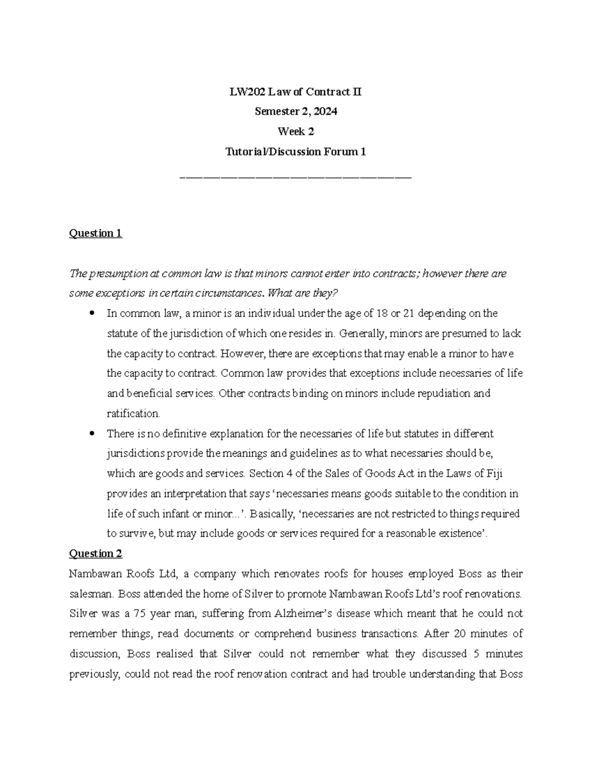 LW202 Law of Contract II: Misrepresentation Analysis - Week 3 Tutorial ...