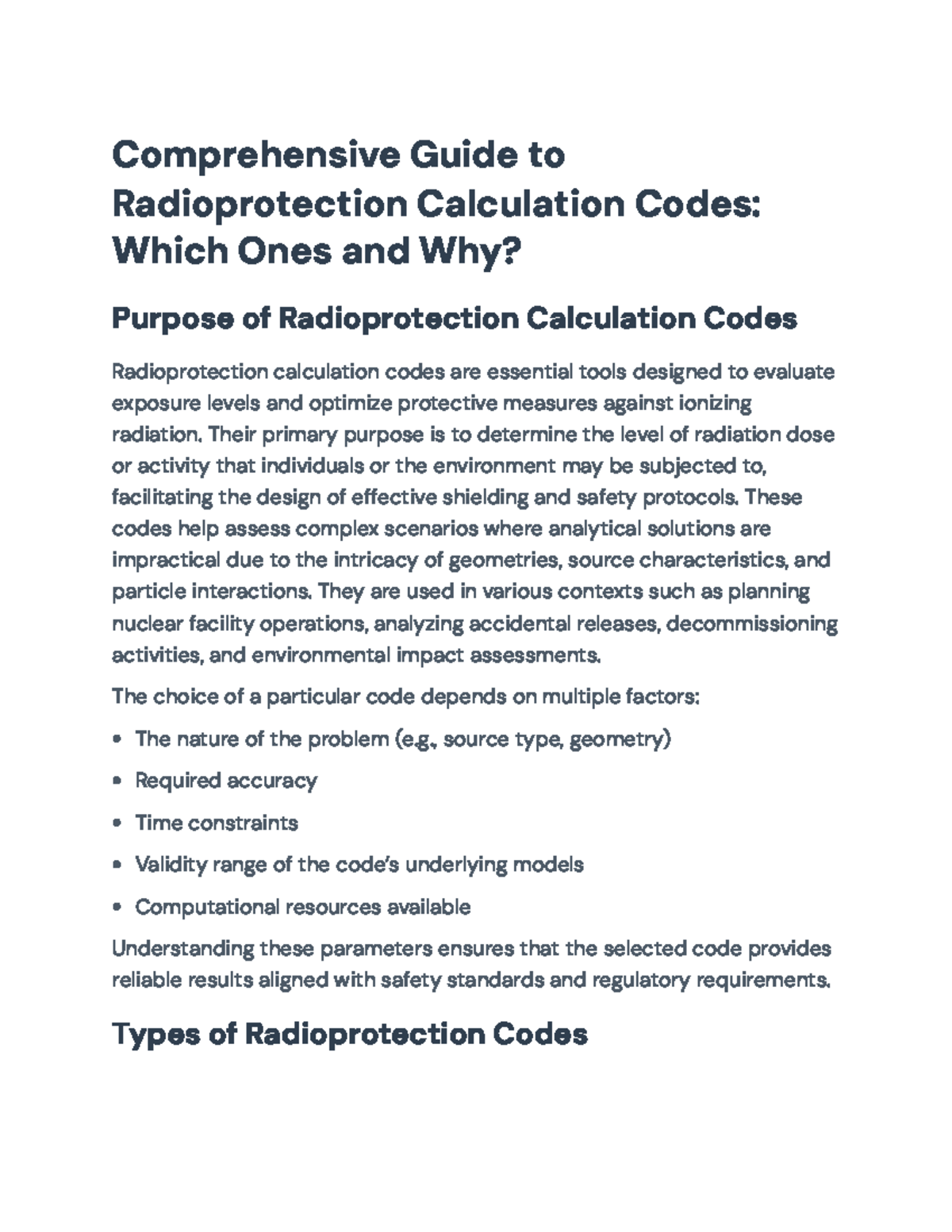Comprehensive Guide to Radioprotection Calculation Codes and Their ...