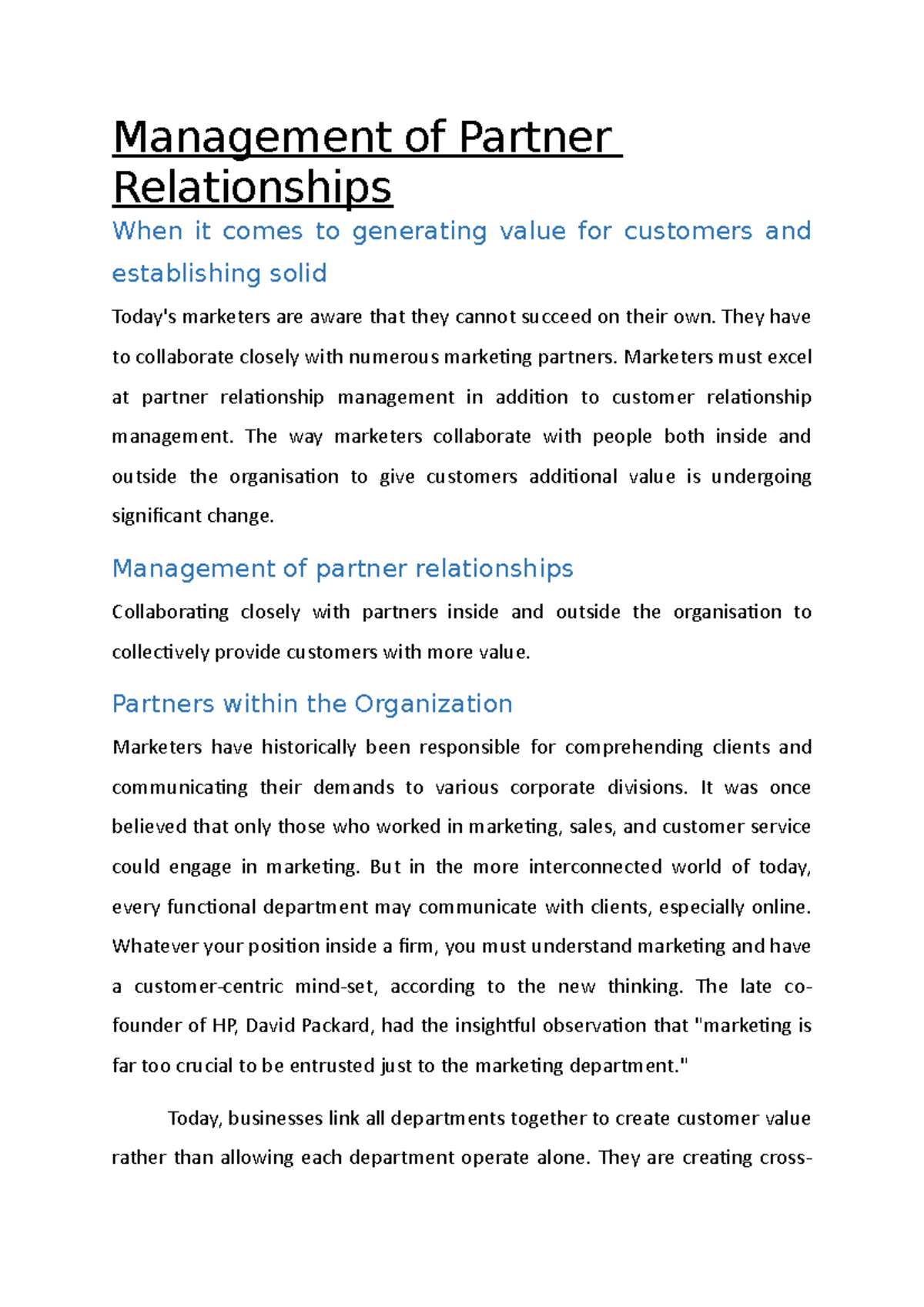 Managing Partner Relationships in Marketing: Strategies for Value ...