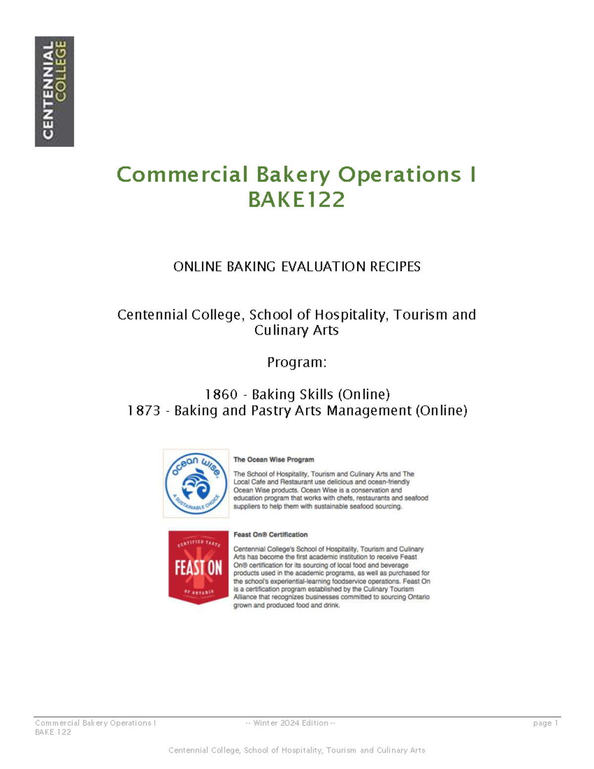BAKE 122 Online Baking Evaluation Manual (Recipes) - Commercial Bakery ...