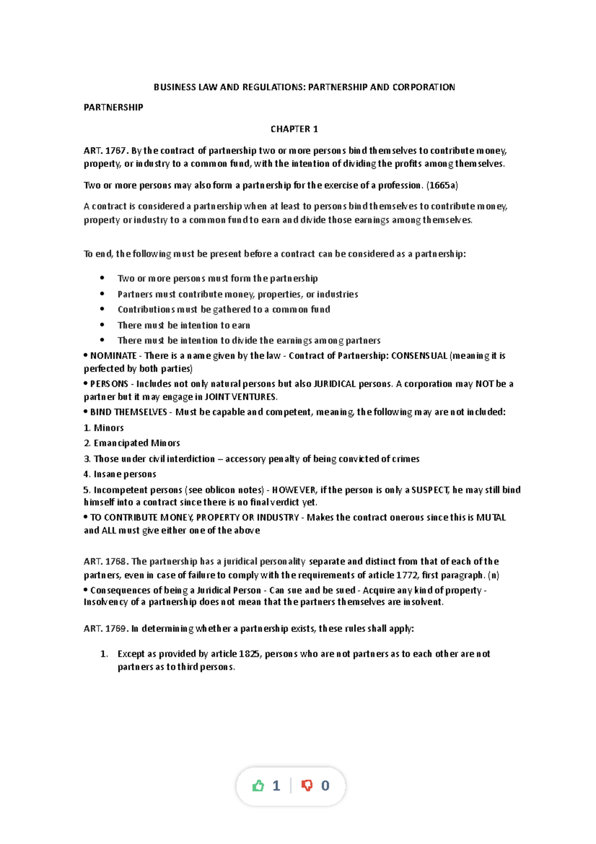 BUSINESS LAW 101: PARTNERSHIP AND CORPORATION CHAPTER 1 OVERVIEW - Studocu