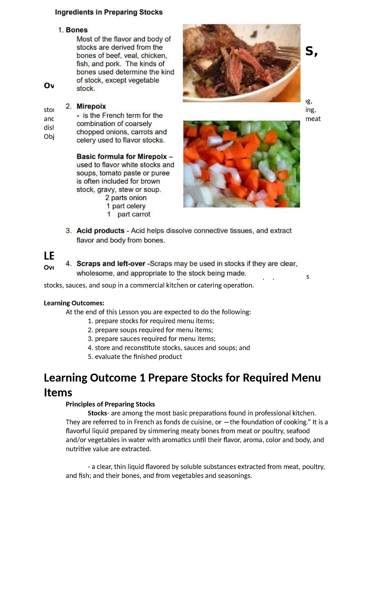 Culinary Skills: REPARE STOCKS, SAUCES & SOUPS - Lesson Notes - Studocu