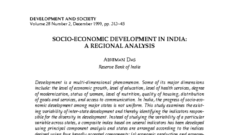 7 - Socio Economic Notes - SOCIO-ECONOMIC DEVELOPMENT IN INDIA: A ...