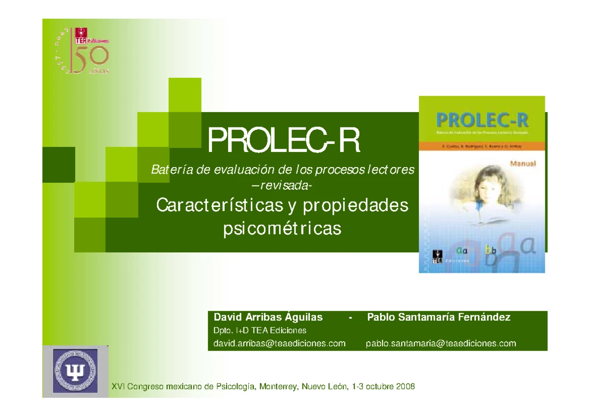 Manual de PROLEC-R: Evaluación de Procesos Lectores - prolec - Studocu