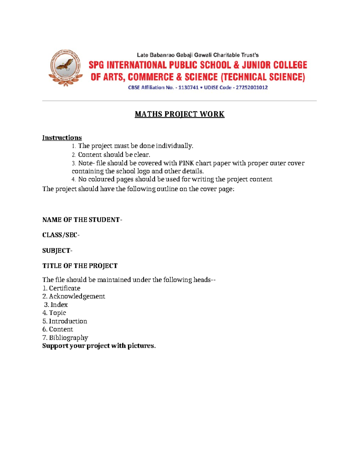Maths Project Guidelines for SPG Students - Individual Work - Studocu