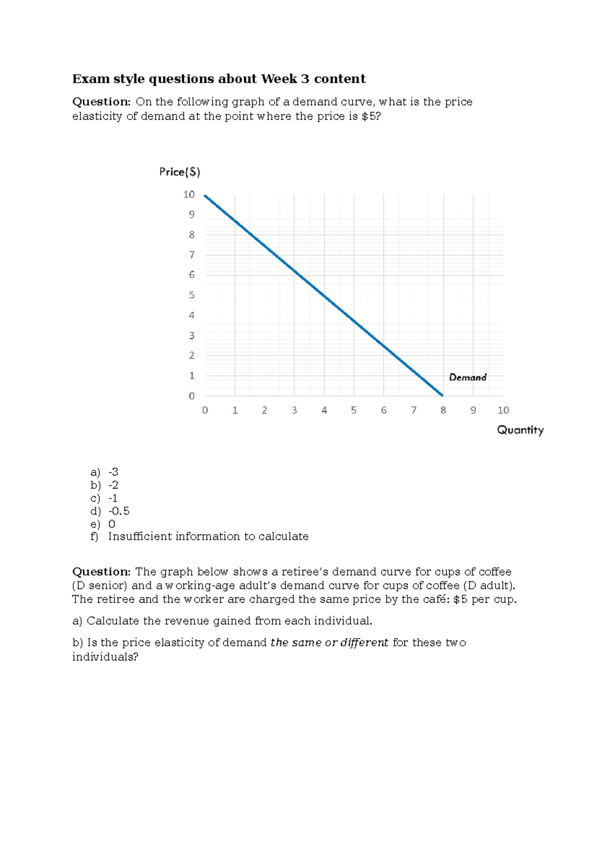 Exam style questions - elasticity - Exam style questions about Week 3 ...