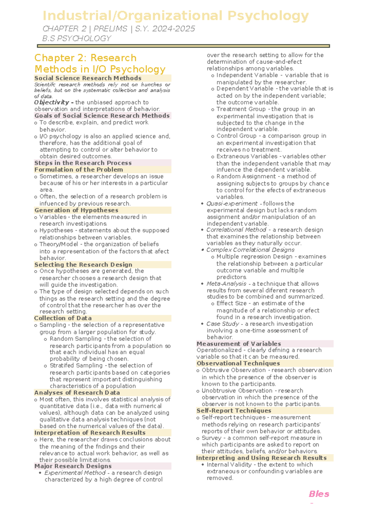IOP - Chapter 2 Summary: Research Methods in I/O Psychology - Studocu