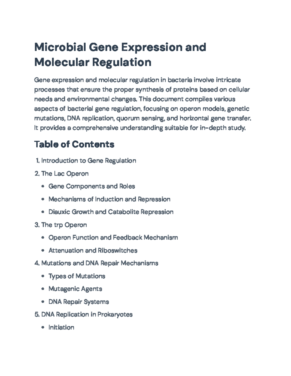 Bacterial Gene Expression and Molecular Regulation (Course Code: BIO101 ...