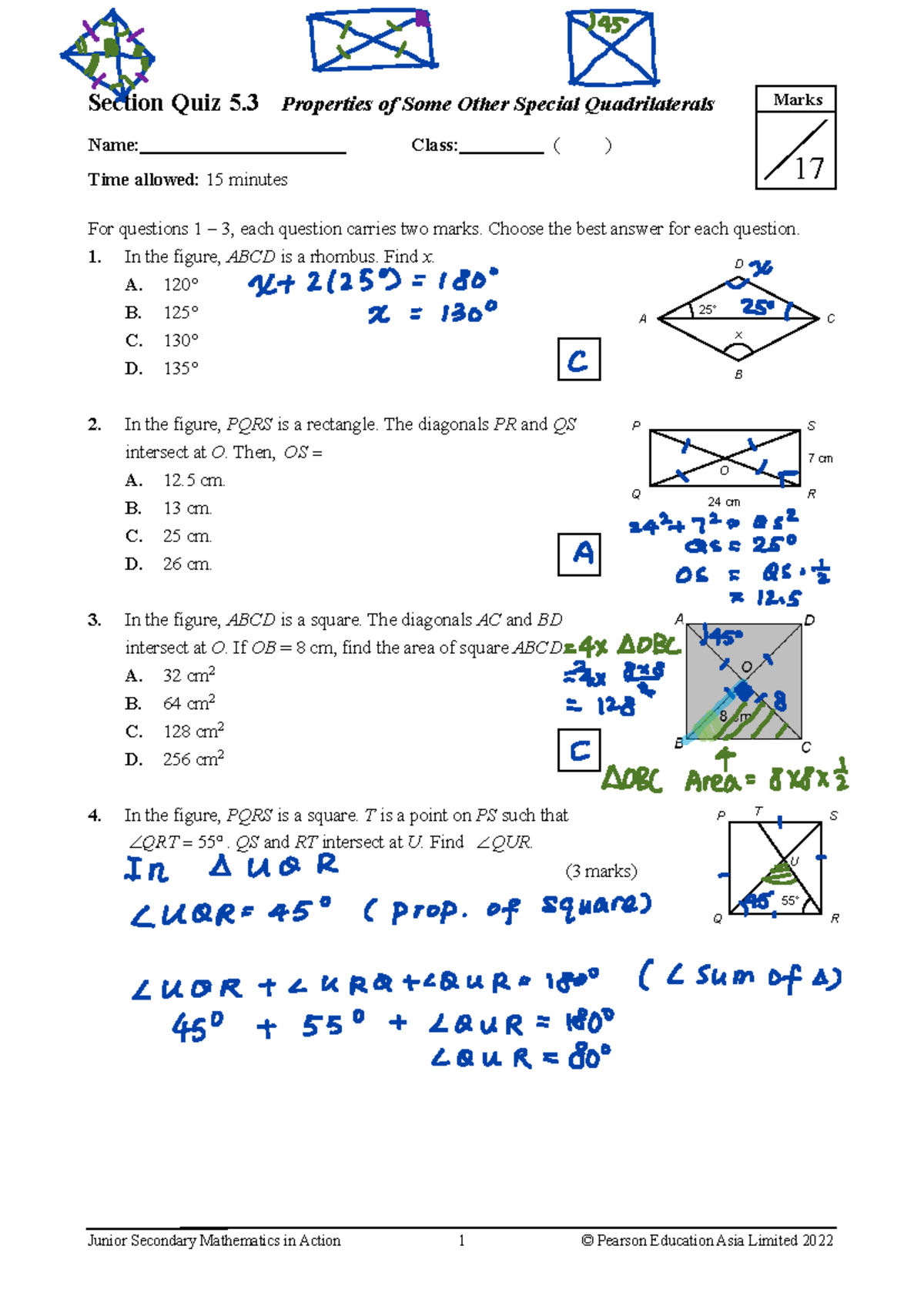 3A05 Section Quiz 5.3: Properties of Special Quadrilaterals - Studocu