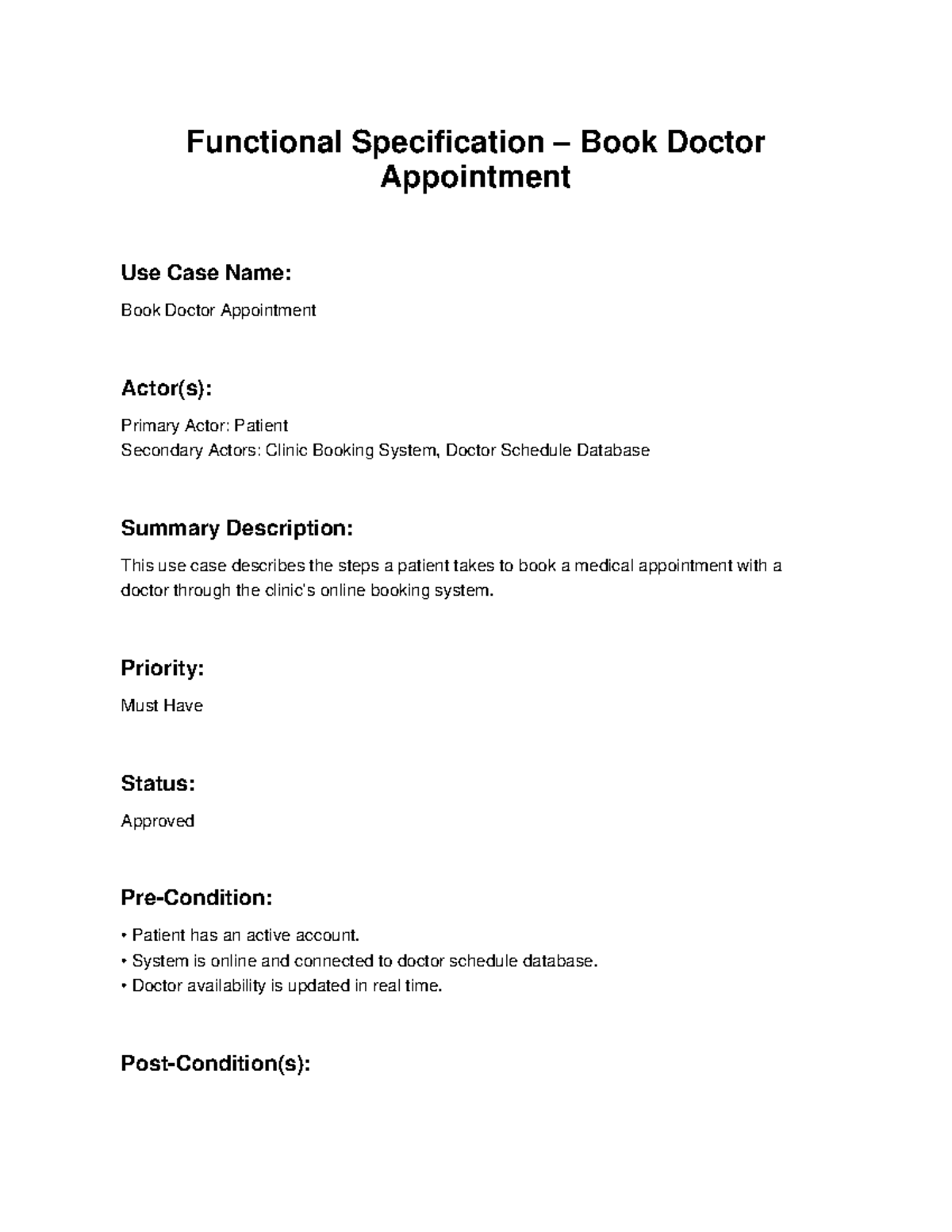 Functional Specification: Doctor Appointment Use Case (v2) - Studocu