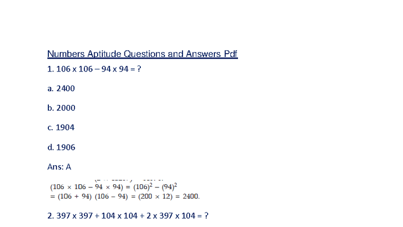 Numbers Aptitude Questions & Answers - Practice Set 1 - Studocu