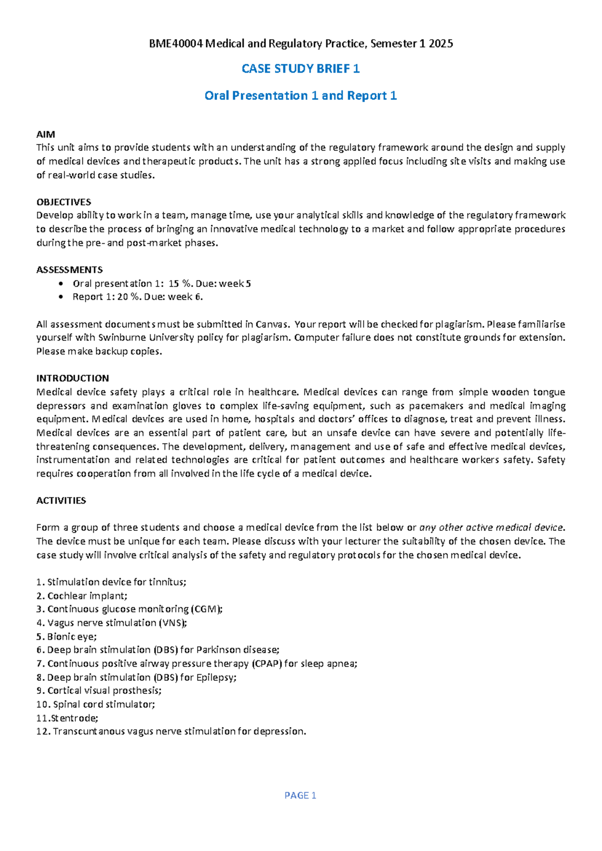 Case+Study+1+2025 - Case study - BME40004 Medical and Regulatory ...