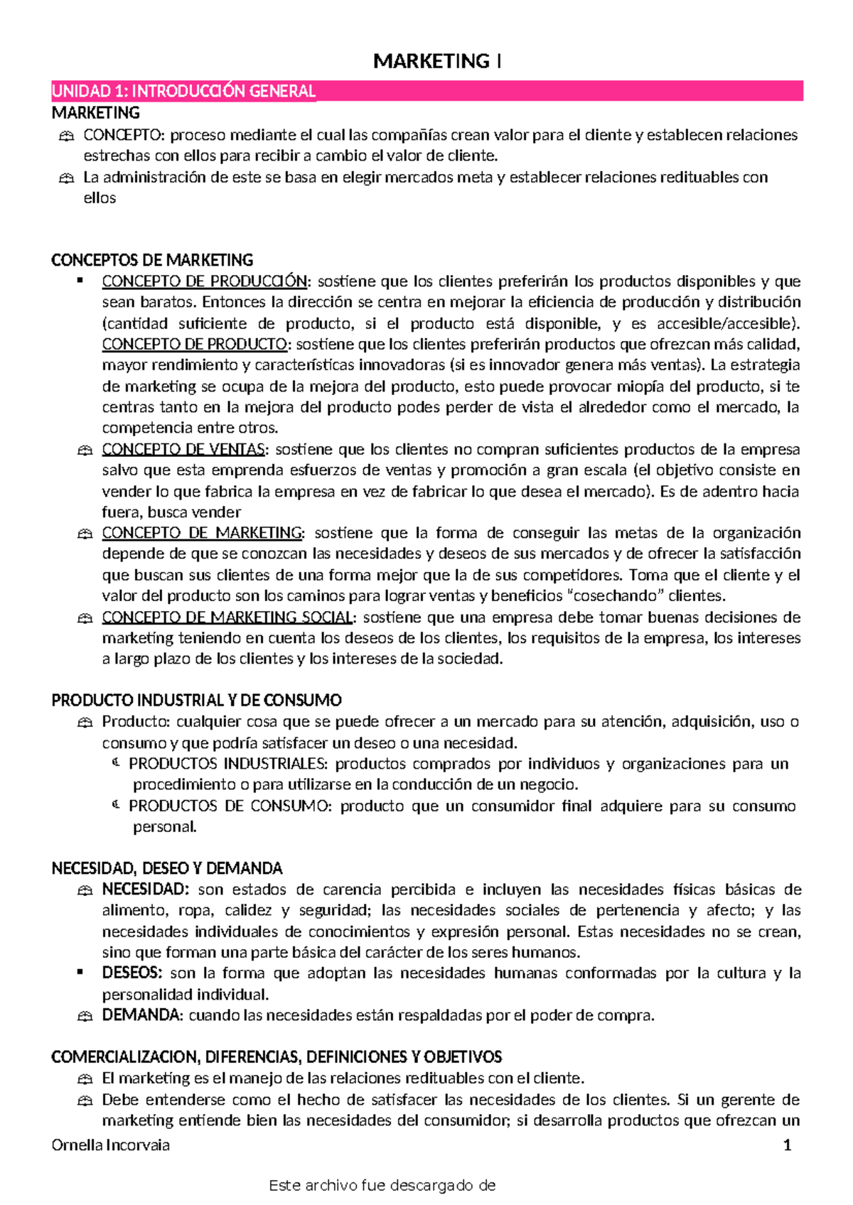 Resumen del libro de Marketing I - Unidad 1 y 3 - Studocu