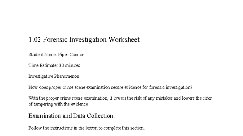 1.02 Forensic Investigation Worksheet: Crime Scene Examination Guide ...