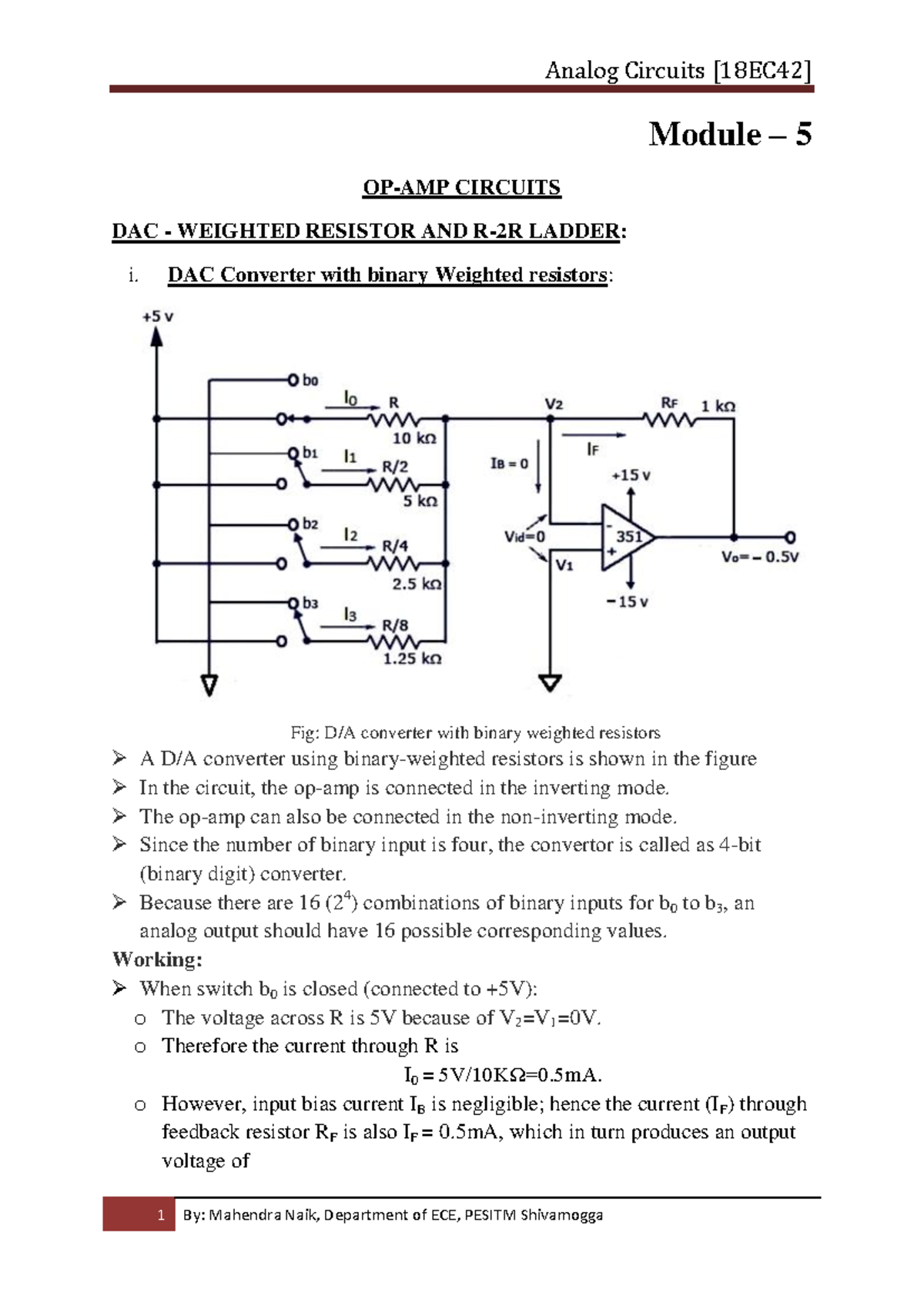 Analog Circuits Module 5: DAC Weighted Resistor & Ladder Analysis - Studocu