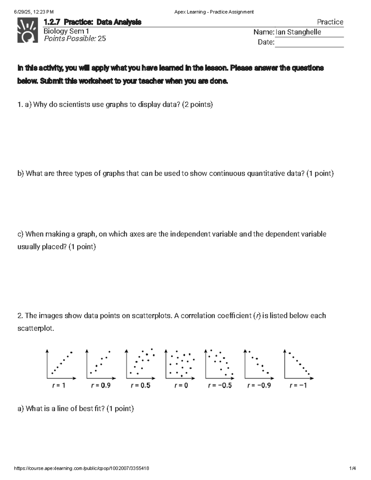 Apex Learning Practice Assignment 1.2.7: Data Analysis in Biology - Studocu