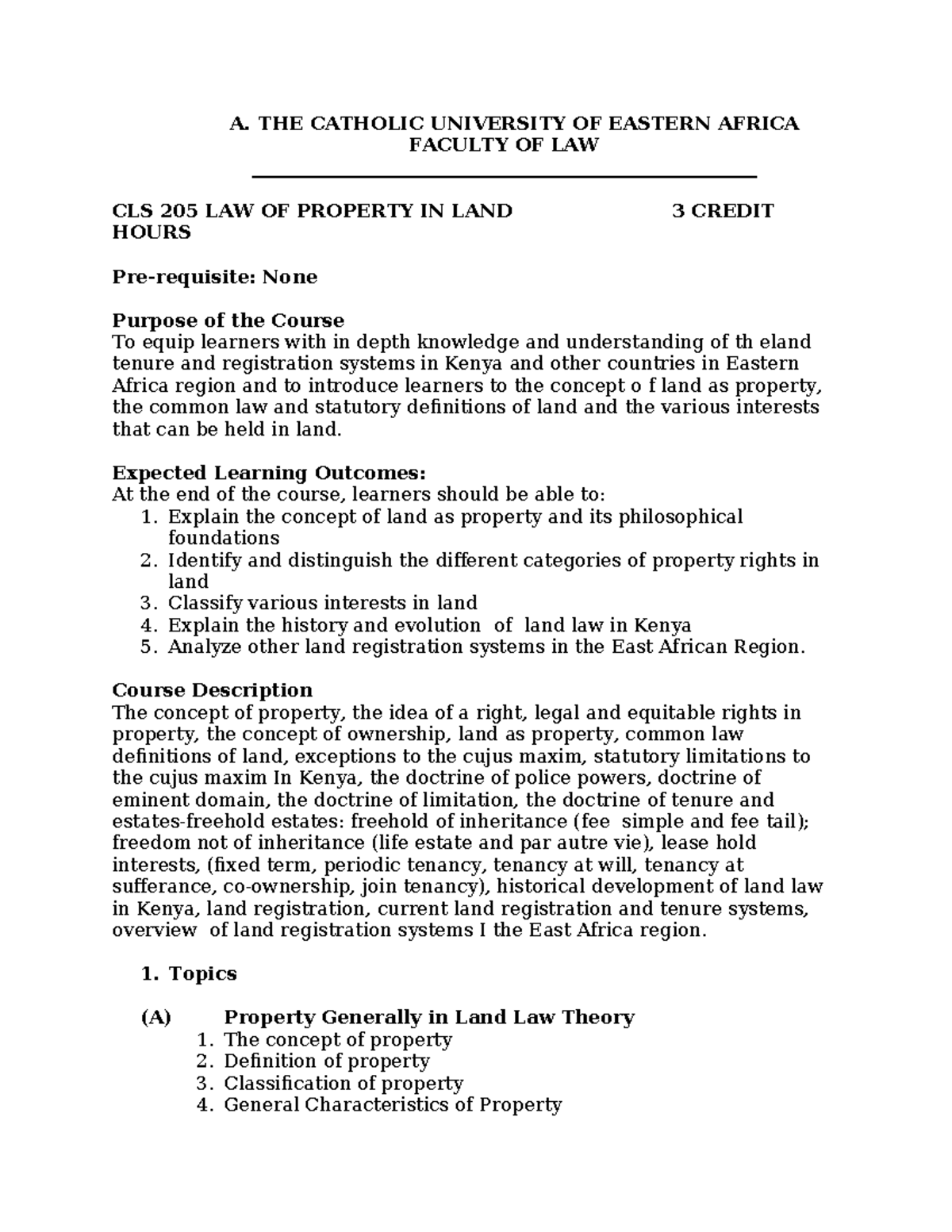 CLS 205 Law of Property in Land - Comprehensive Study Notes - Studocu