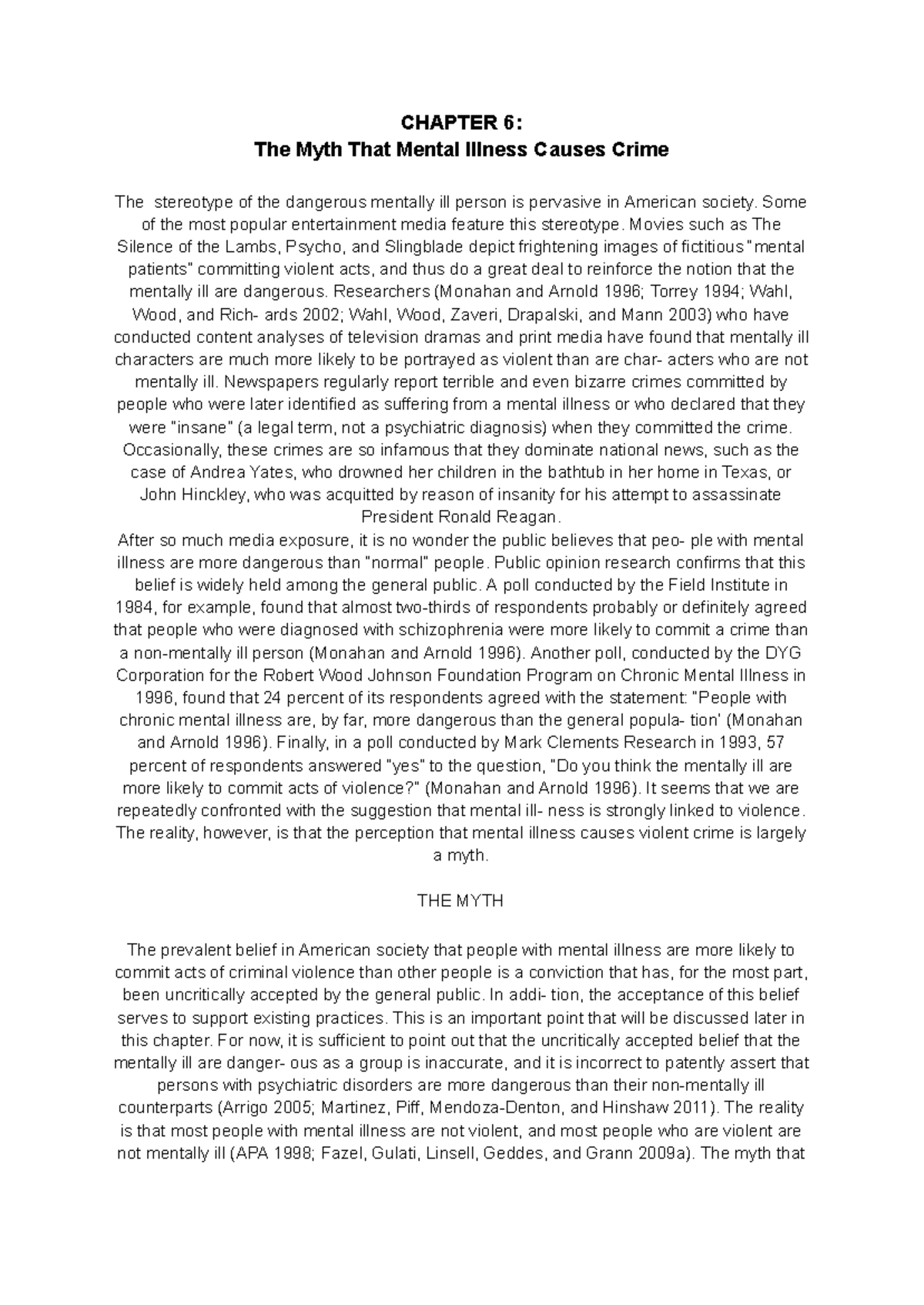 CRIM 12 Chapter 6: Debunking the Myth of Mental Illness and Crime - Studocu