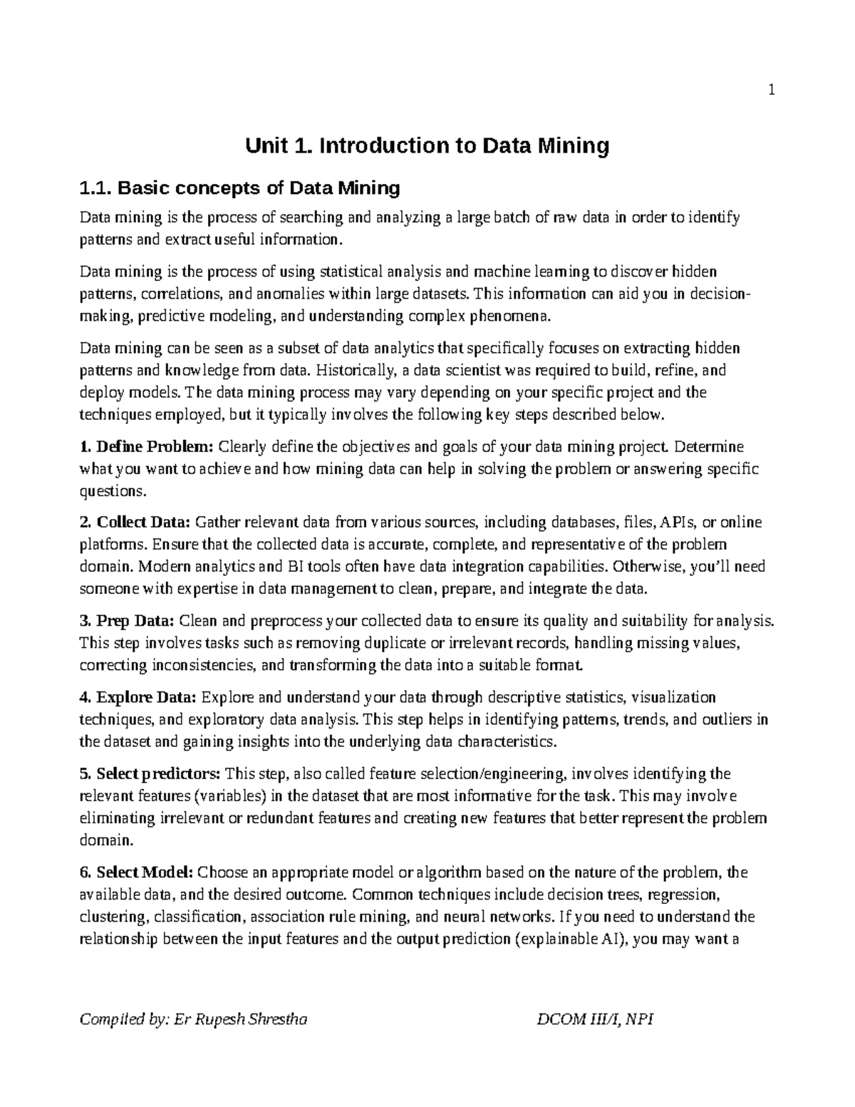 Unit 1: Introduction to Data Mining Concepts and Techniques - Studocu