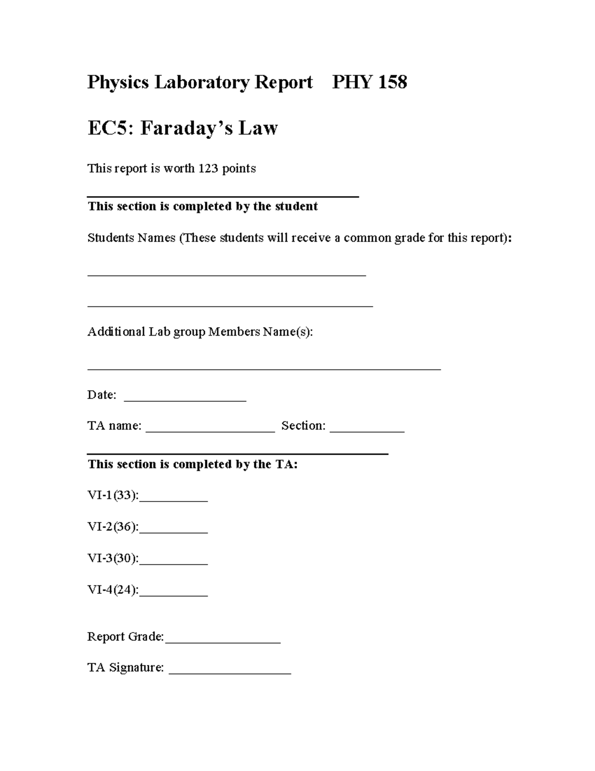 158-EC5 Title Hayden Group rev 1 - Physics Laboratory Report PHY 158 ...