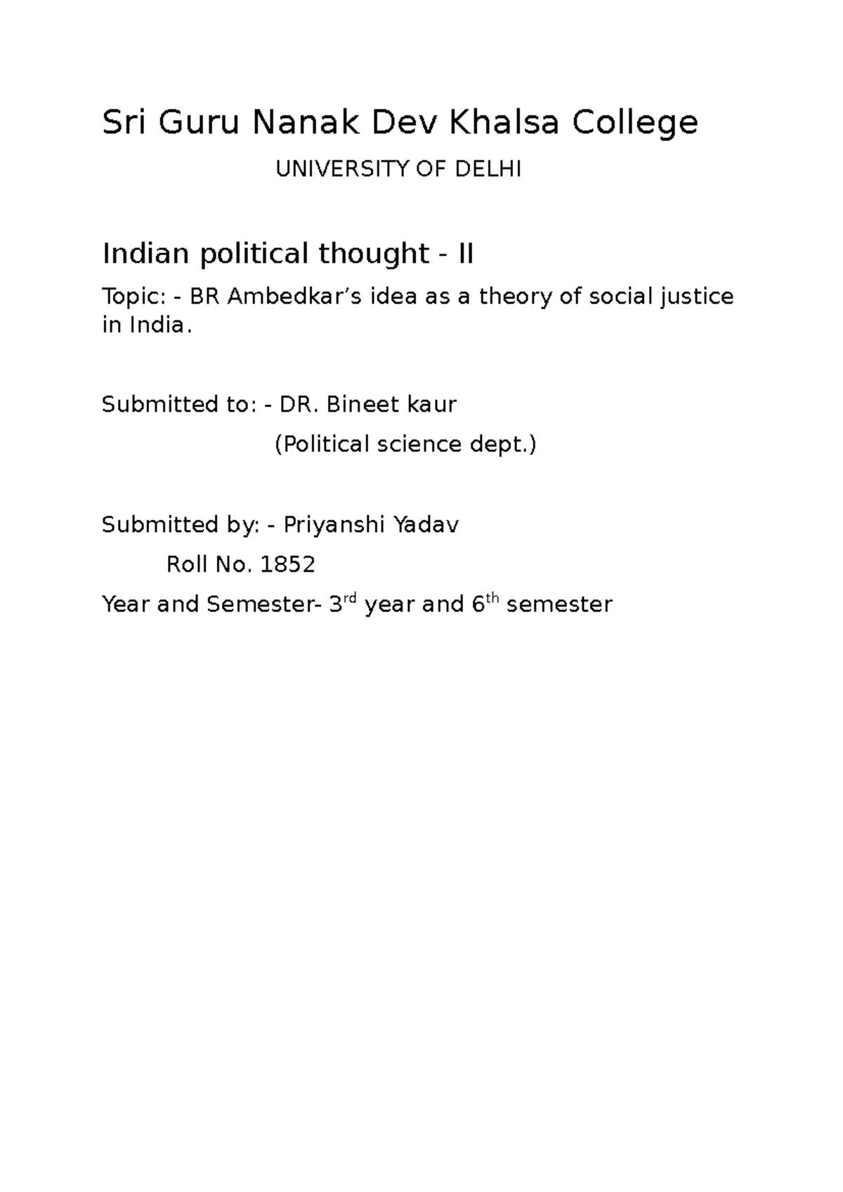 IPT-2 - Assignment on B.R. Ambedkar's Theory of Social Justice - Studocu