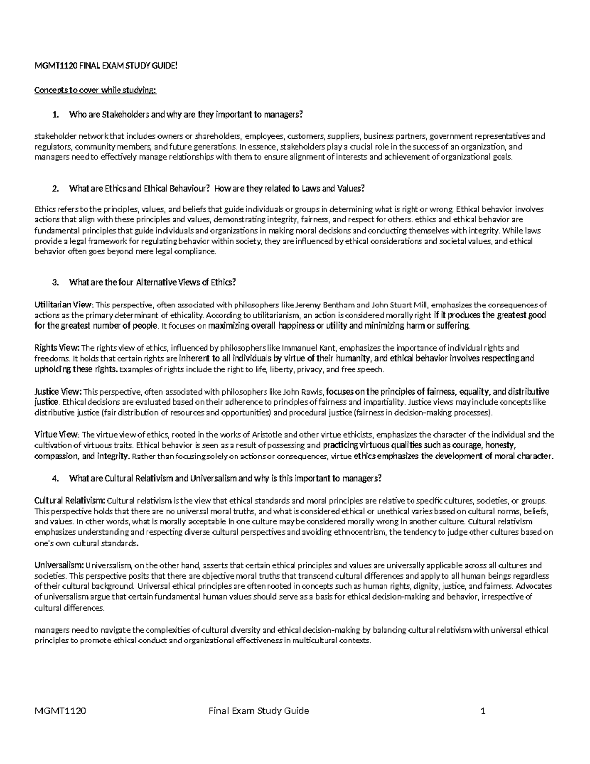MGMT1120 Final Exam Study Guide: Essential Management Concepts - Studocu