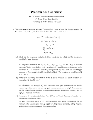 Ps5 spring 2019 solutions - Problem Set 5 ECON 30020: Intermediate ...