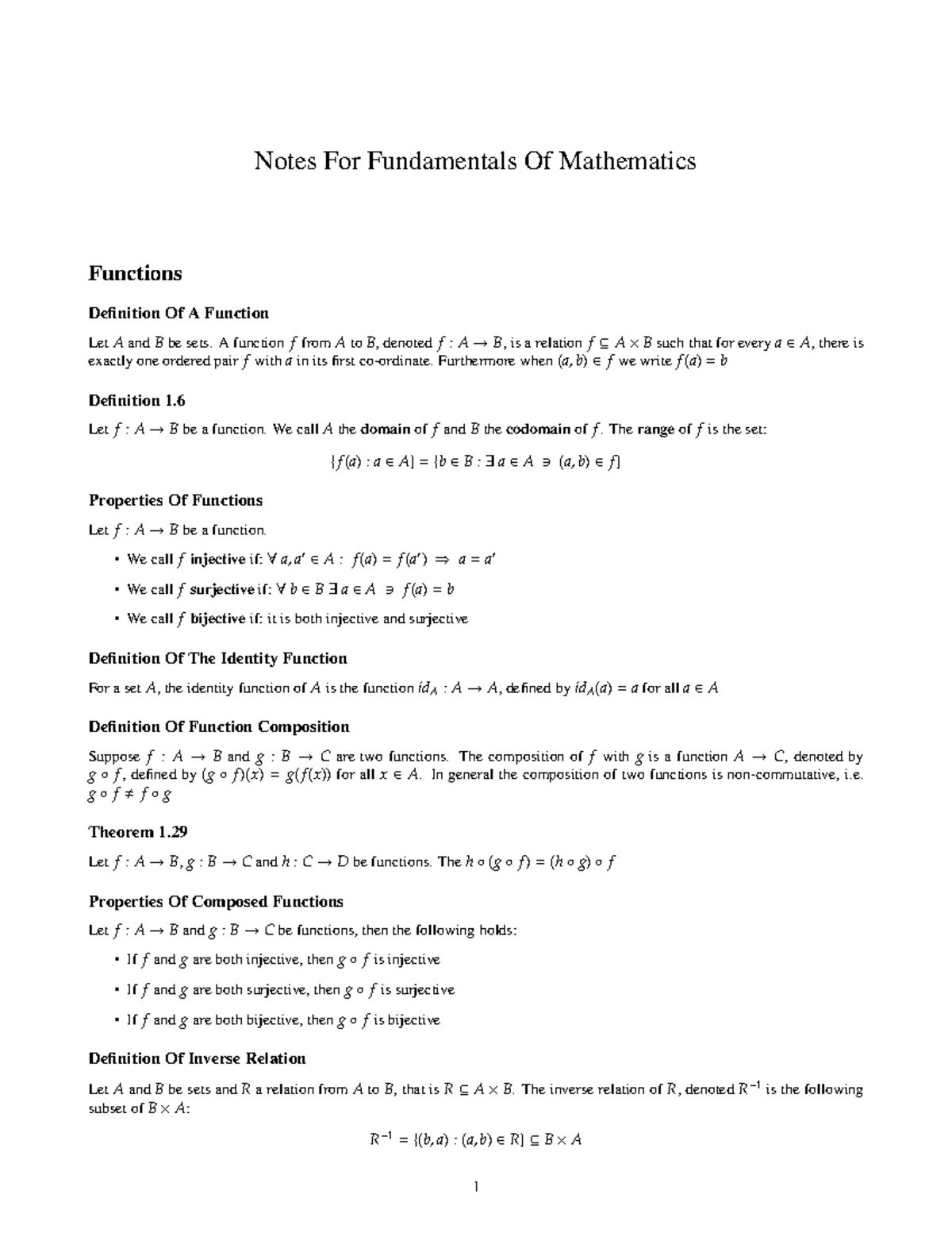 Notes MAM1019H (Semester 2) - Notes For Fundamentals Of Mathematics ...