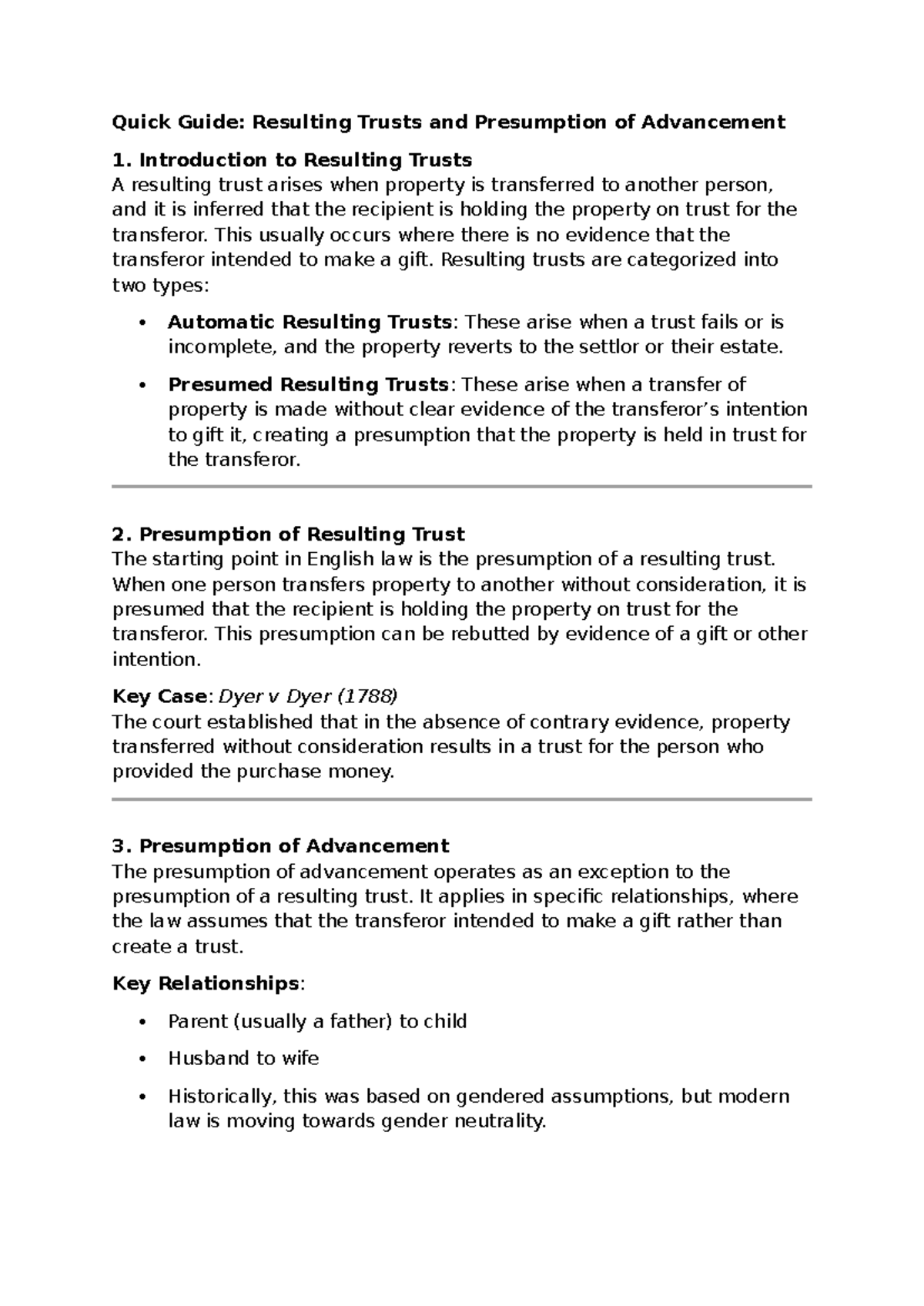Resutling trust - Quick Guide: Resulting Trusts and Presumption of ...