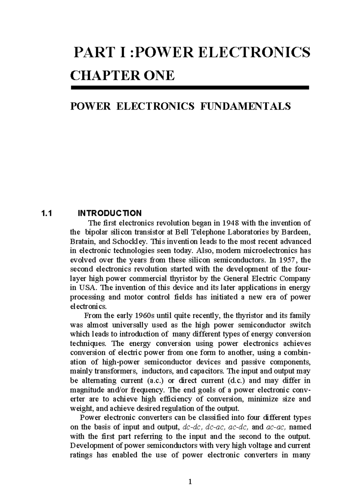Chapter 01 - PART I :POWER ELECTRONICS CHAPTER ONE POWER ELECTRONICS ...