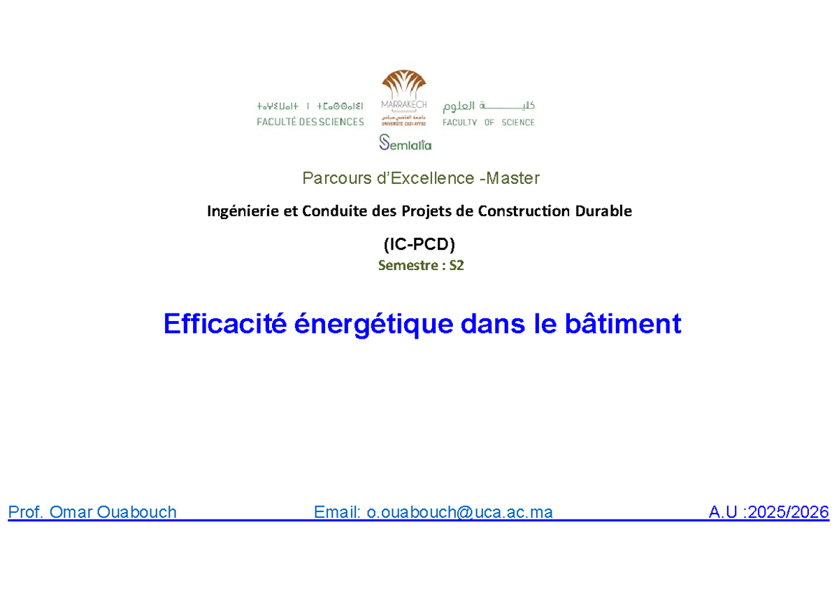 Efficacité Énergétique dans le Bâtiment - Master IC-PCD - Studocu