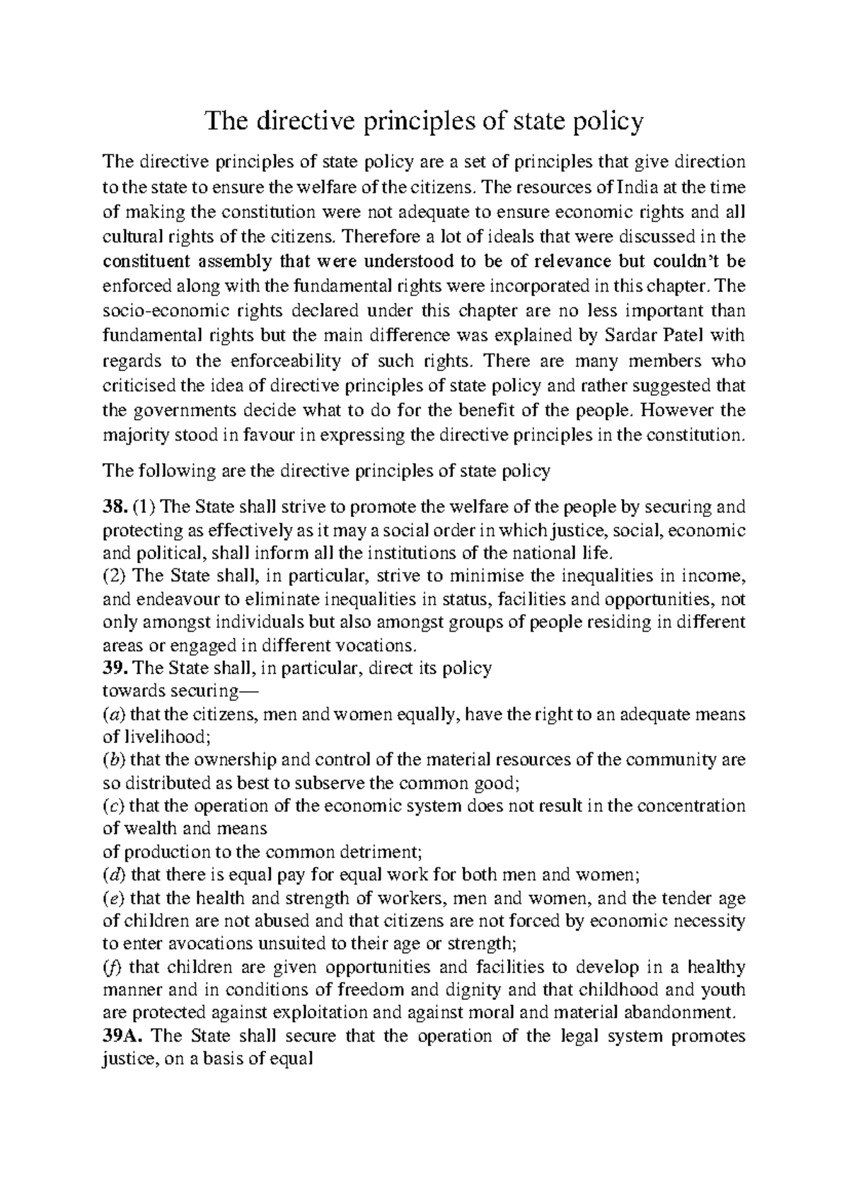 Directive Principles of State Policy: An In-Depth Analysis - Studocu