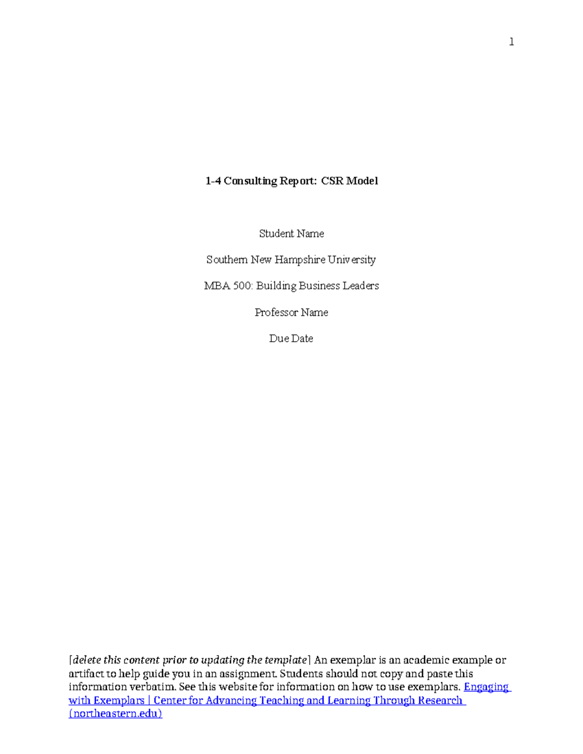 MBA 500: Consulting Report Template & Exemplar for CSR Strategy - Studocu