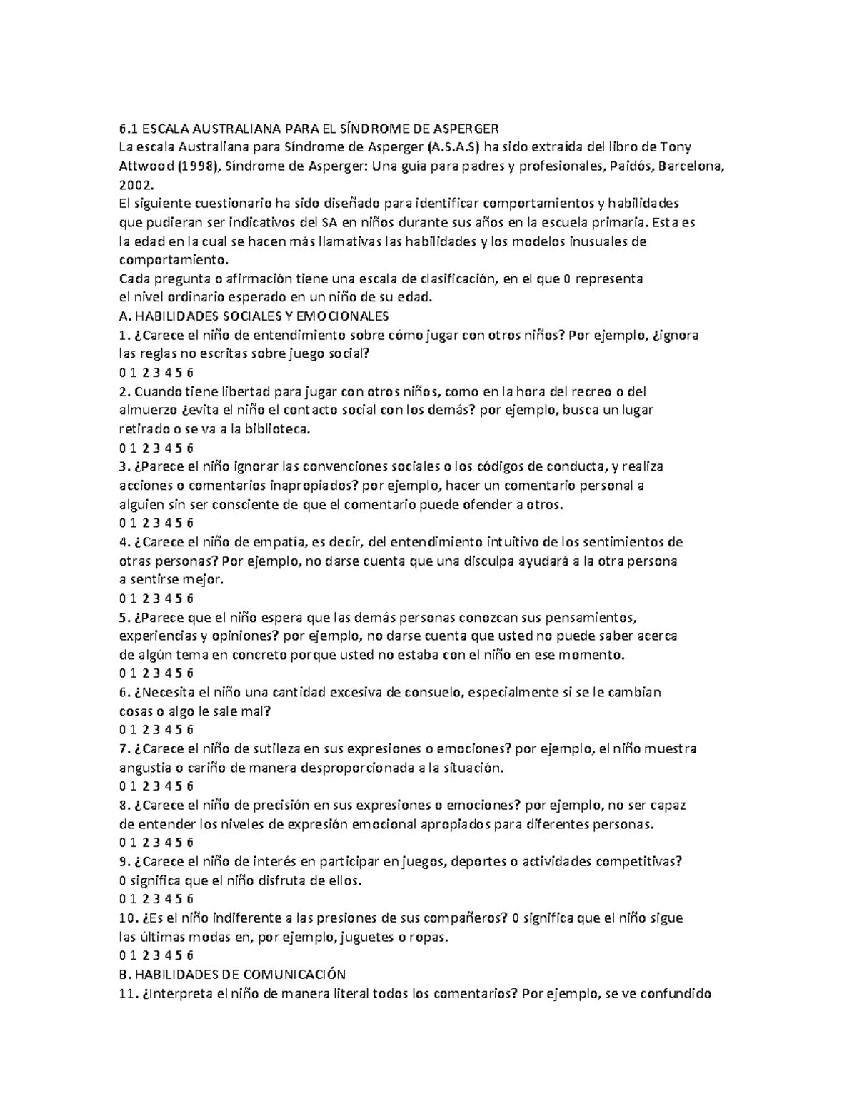 ASAS - autismo - 6 ESCALA AUSTRALIANA PARA EL SÍNDROME DE ASPERGER La ...